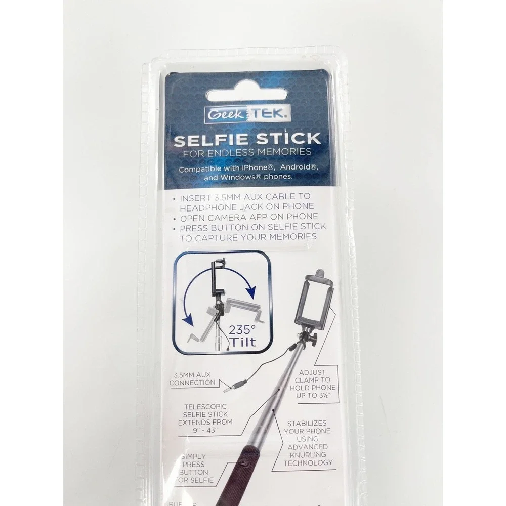 Geek Tek Selfie Stick extends 43 inches Black NIB Phone Accessories‎ Pics